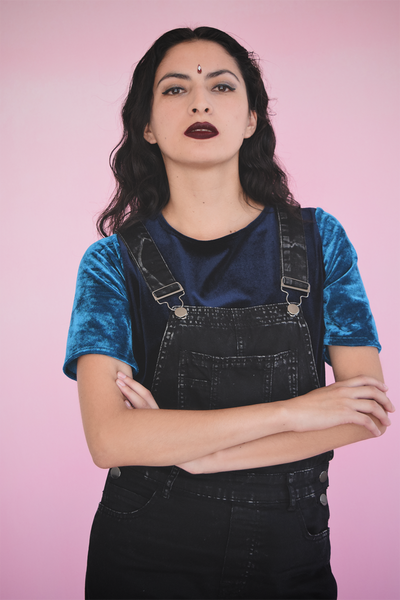 Polera velvet manga corta bicolor